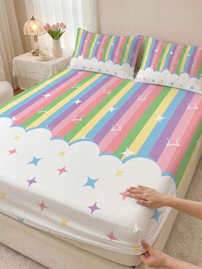 1 قطعة ملاءة سرير مريحة وناعمة، واقي للمرتبة، صديقة للبشرة، مناسبة لجميع الفصول، مقاومة للغبار والانزلاق، تناسب أسرّة التوأم والكامل والملكي والملكي الكبير، بنمط سحابة أنيق، قابلة للغسل في الغسالة (لا يشمل غطاء الوسادة)، هدية عيد مثالية