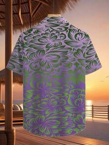 Abstract Leaf Swirl Pattern Symbolizes Nature's Vitality And Freedom Blending Purple And Green Energy For A Refreshing Tropical Vibe 3D Printed Men's Short Sleeve Casual Button Up Beach Shirt - trắng - Xem 3