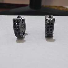 1 Pair Fully Rhinestone Hiphop Hoop Earrings, Fashionable Unique Design Minimalist Luxury Earrings For Men, Versatile Elegant Earrings - X009-A (one pair) - View 9