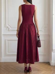 Women's Crew Neck Fitted Long Sleeve Bodycon Dress Summer Elegant - Red - View 6