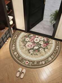 1pc Floral Half-Circle Doormat, Small Rug, Welcome Mat, Carpet, Fan-Shaped Rug, Outdoor Doormat, Kitchen Rug, Home Decor, Front Door Mat, Area Small Rug, Outdoor Mat, Home Decor, Area Rug, Garden Rug, Washable Carpet - Multicolor B - View 3