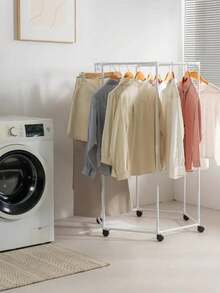 One 360° Rotating Hexagonal Clothes Rack With Wheels, Heavy-Duty Rolling Clothes Rack, Space-Saving, Sturdy Metal Floor-Standing Multi-Bar Clothes Rack, Suitable For Bedrooms, Dormitories And Balconies, Floor-Standing Rotating Clothes Rack, Portable Wardrobe Rack, Freestanding Clothes Rack, Retail Clothing Display Rack, Laundry Room Storage Rack, Home Decor, Room Decor, Wardrobe Storage Rack. - Multicolor - View 9