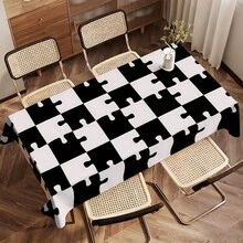 1 Pc Modern Black And White Puzzle-Grid Tablecloth, Easy-To-Clean Machine Washable Table Cloth, Multi-Size Square Tablecloths, Perfect For Kitchen And Restaurant Table Decorations, Holiday Dinners, Parties, Indoor And Outdoor Banquet Decorations. - Black and White - View 6