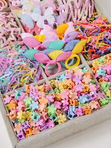 814 piezas/Set Accesorios para el cabello de princesa básicos y coloridos para niñas y adolescentes, incluye gomas de pelo, pasadores, diademas y otros accesorios para el cabello, para uso diario y como regalo - Rosa - Ver 4