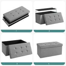 Banco de Almacenamiento, Puff Almacenaje de 76 cm, Baúl de Almacenaje, Taburete Reposapiés, Gris Claro - Gris Claro - Ver 3
