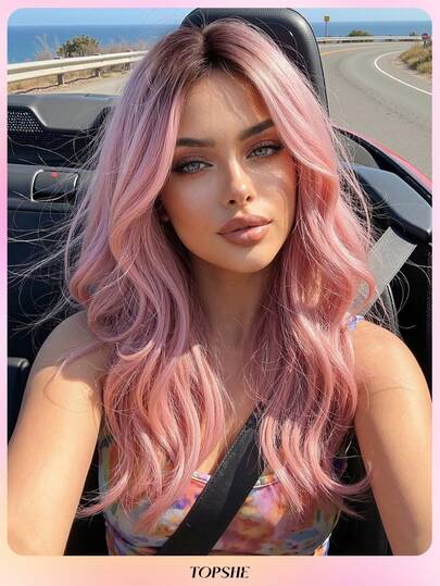 TOPSHE 20-Inch Short Pink Ombre Curly Synthetic Heat-Resistant Wig, Middle Part Design, Natural & Comfortable, Suitable For Women's Daily Wear, Parties And Fashion Styling