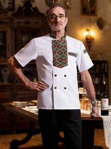 Bộ đồng phục đầu bếp tay ngắn màu trắng, lưng lưới thoáng khí, thanh lịch và thoải mái, phù hợp cho khách sạn, quán cà phê, nhà hàng phương Tây. - trắng - Xem 4