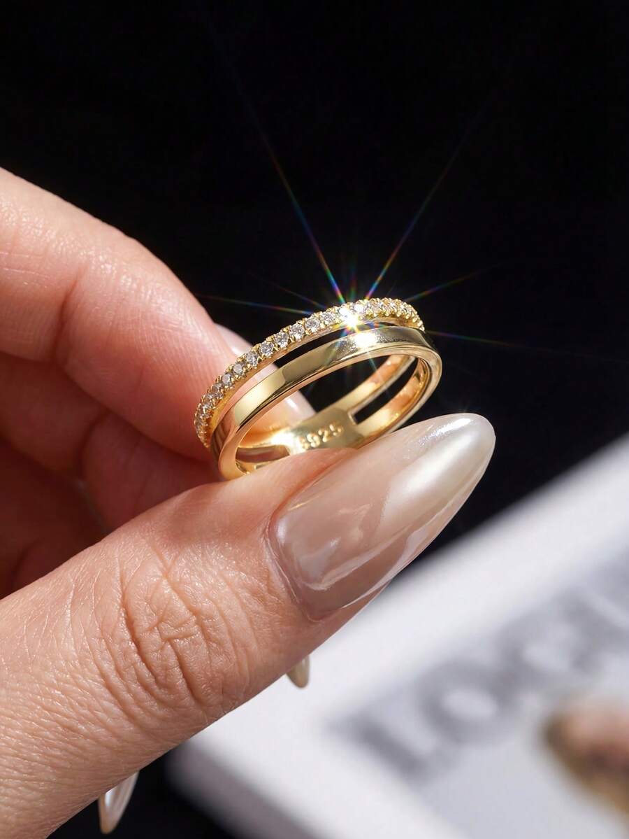 1pc Unique Romantic Hollow Single-Layer Full Diamond Moissanite 925 Sterling Silver Luxury Engagement Ring, Promise Ring, Anniversary Ring, Jewelry Gift For Women, Valentine's Day Gift - Openwork Moissanite Ring - View 1