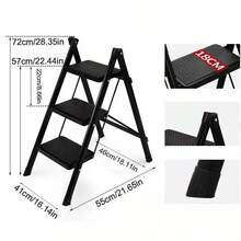 3 Step Ladder Folding Portable Compact Heavy Duty Anti-Slip Mat Stool - Black - View 6