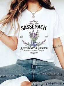 100% Cotton Women's Vintage Sassenach Lavender Graphic Short Sleeve T-Shirt Casual Retro Tee,Summer Outfits For Women,Graphic T Shirts - 白色 - 查看 1