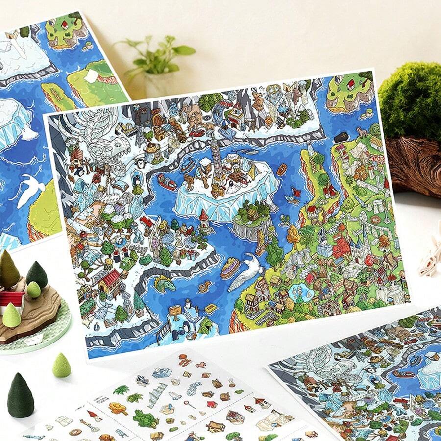 4pcs/Pack Glacier Island Themed Stickers, Includes Glacier Mountains And Dark Ages Themes, Exquisite Glacier Island Landscape Stickers, Suitable For Decorating Cards, Frames, Computers, Phone Cases, Cups, Old Magazines, Pencil Cases, Luggage, Desktop Decor, Back To School Supplies - Sticker Pack - View 1