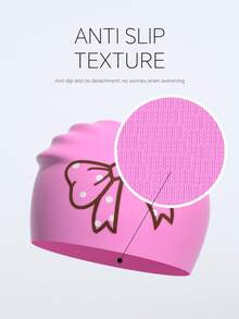 儿童硅胶蝴蝶结泳帽，适合3-15岁儿童，宽松舒适 - 粉色 - 查看 5