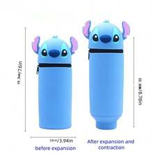 1个新款卡通硅胶伸缩笔筒 - 创意3D卡通设计伸缩笔袋，带可折叠硅胶笔袋 - 史迪奇筆袋 - 查看 6