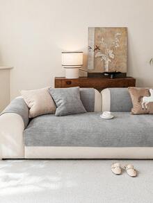 1 chiếc vỏ đệm sofa bằng vải chenille màu trơn, họa tiết hoa sao tối giản, chống trượt, chống trầy xước, trang trí nhà cửa cho mọi mùa, phù hợp với sofa 1/2/3/4 chỗ ngồi. - Xám - Xem 7