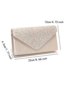 Rhinestone Women's Evening Bag, Small Envelope Design Handbag, Satin Shoulder Chain Bag, Shiny Purple Cocktail Party Clutch - Apricot - View 3