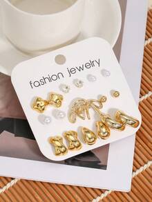 18件套时尚仿珍珠CCB蝴蝶结、心形、海星、水滴耳钉套装，适合女性日常、旅行、度假佩戴，可作为女友礼物，C形耳环套装，也是送给朋友、家人、母亲节的最佳礼物。 - 彩色 - 查看 6