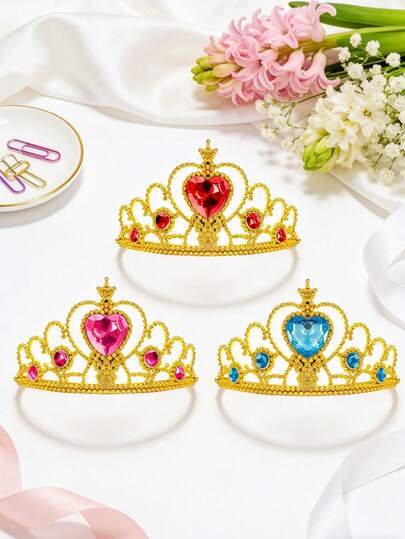 Vương miện công chúa đính đá hình trái tim, phụ kiện đội đầu cosplay công chúa băng giá, phụ kiện cài tóc cho trang phục sinh nhật, băng đô cài tóc cho trang phục lễ hội, phụ kiện đội đầu biểu diễn sân khấu, phụ kiện tóc.