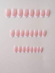 24pcs French Short Oval Nude Color Artificial Nails, Simple Nail Art Supplies - Multicolor - View 3