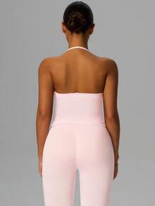 Yefecy New Impact Sports Yoga Tank Top, Women Fitness Yoga Shirt, Workout Clothes, Racerback Ruched Built-In Bra Crop Top With Adjustable Straps Pink Spring - Hồng - Xem 4