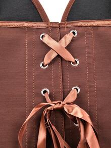 Yuwenier Vintage Coffee Color Deep V-Neck Tie Backless Top Style Shaping Top Summer Casual - Coffee Brown - View 8