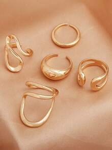 Set de 5 anillos geométricos para mujer, diseño de metal retorcido para nudillos, versátil - Juego de anillos - Ver 4