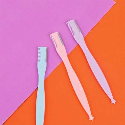 Set de Navajas Portátiles para Cejas | 3 Piezas Coloridas Moldeadoras Faciales para Mujeres | Herramienta Suave de Depilación para Viajes y Uso Diario