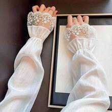 New Women's Embroidered Lace Arm Sleeves, Summer Driving Gloves, Loose Arm Sleeves For Cycling - 白色的 - 查看 2