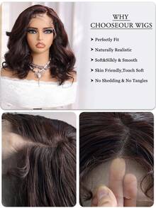 16 Zoll schwarze lockige wellige Synthetik-Lace-Front-Perücke, geeignet für Anfänger, hitzebeständig, verwendbar für Musikfestivals, Alltagstragen, Familienfeiern, Feiertage, Partys, Valentinstag und andere Anlässe - Kaffeebraun - Übersicht 7