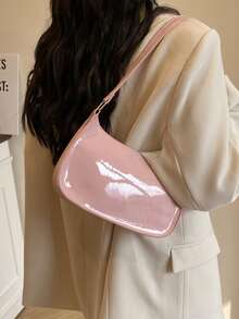 1 pieza Bolso Hobo de cuero patentado, bolso de hombro brillante estilo Y2K, bolso ligero, bolso compacto para uso diario, bolso versátil casual para ir y venir, perfecto para chicas/estudiantes/jóvenes, para ir y venir diario, compras - Multicolor - Ver 7