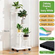 4-Tier Movable Balcony Flower Rack, Sturdy Multi-Layer Indoor/Outdoor Plant Stand, Practical And Decorative Flower Storage Rack For Home, Garden, And Terrace Decoration - Space-Saving Storage Rack - 查看 10