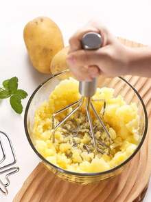 1 pieza Triturador de patatas de acero inoxidable, prensa de patatas, triturador de alimentos, adecuado para triturar patatas, patatas moradas, calabaza, taro, queso, aguacate, etc. Triturador y prensa de patatas, triturador de batata/calabaza/maíz que puede evitar que los ingredientes se apelmacen y se peguen a las manos, adecuado para otros ingredientes, fácil de desmontar y limpiar, adecuado para la cocina, la cocina - Multicolor - Ver 5