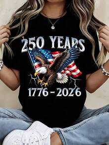 America Eagle Flag 250 Years 1776 2026 Commemorative T Shirt Black Patriotic Design For Independence Day Celebration - 黑色 - 查看 2