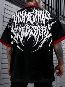 Men's Double-Sided Print Loose V-Neck T-Shirt Digital Print Roaring Hyena Pattern Death Metal Thorn Letter Front & Back Color Block Jersey Top Y2K Punk Style Dark Streetwear Soft Breathable Summer - Black - View 3