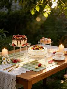 Soporte redondo de acrílico para tartas, estante de exhibición de postres para fiestas/cumpleaños, soporte de exhibición de cristal transparente - transparente - Ver 5