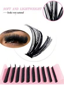 200片D型卷翘DIY簇状假睫毛，80D簇状假睫毛，0.07mm D型卷翘度，8-16mm混合自然睫毛延长，超浓密纤长簇状假睫毛，卷翘单根睫毛，纤长纤长睫毛，卡通效果纤长睫毛，适合新手在家使用，200片超浓密假睫毛，200片大容量 - D - 查看 5