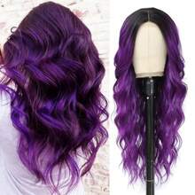 Long Ombre Purple Wig for Women 26Inch Mixed Dark Purple Wavy Curly Hair Wigs Synthetic Hair Replacement Wig Heat Resistant Hair Wig for Daily Party Use 26'' Dark Purple - Morado oscuro - Ver 2