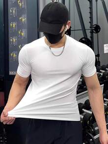 Men's Plain Short-Sleeve T-Shirt With Elastane, Viscose Lycra Knit - Pure White - View 1