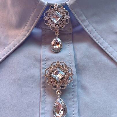 1个/2个优雅几何图案纽扣套，衬衫纽扣套，夹式纽扣套，时尚水晶袖扣套，适用于燕尾服和婚纱装饰