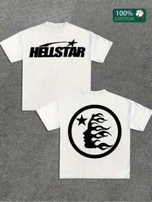 T Shirt Print ,Graphic-Cotton Tees Size Plus, Cartoon Round Neck Short Sleeve, (220 Cotton T-Shirt Double-Sided Printing) White 1pc Flame & Star Graphic T-Shirt, Y2K, Streetwear, Digital Print T - Shirt Casual Comfort Cotton Tee For Spring & Summer Fall Men's Clothing, Gift, Unisex ,Y2K,Oversized Shirt Men,With Shirt,Summer Tops,Shirt Suitable - 白色 - 查看 1