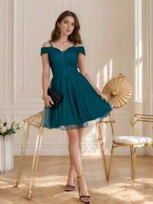 Short Dress For Debutante Party/Guest With Sparkle - 橄欖綠 - 查看 1