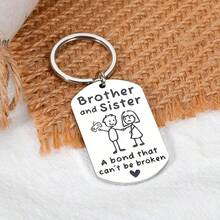 Amor fraternal inquebrantable, llavero con patrón de hermano y hermana, regalo perfecto para hermano/hermana en cumpleaños, Navidad, accesorio de acero inoxidable grabado - Simple - Ver 5