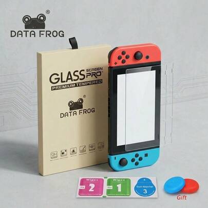  2 paquetes de protector de pantalla de vidrio templado DATA FROG compatible con Switch, película protectora de pantalla transparente HD y clara para Switch