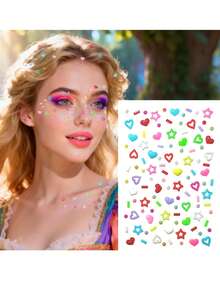 1/2/3 Styles Hollow Five-Pointed Star & Heart Shaped Stickers, Mixed With Dopamine Elements, Self-Adhesive Back, Suitable For Festivals, Performances, Concerts And Other Occasions, Also Can Be Used As Nail Art Decoration Stickers. - Multicolor - View 12