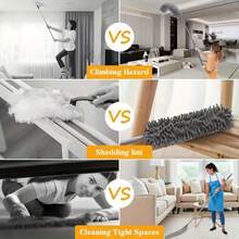 9 piezas - Limpiador telescópico que se puede extender hasta 285 centímetros, limpiador telescópico, quitapolvos, lavable, quitatelarañas - gris - Ver 6