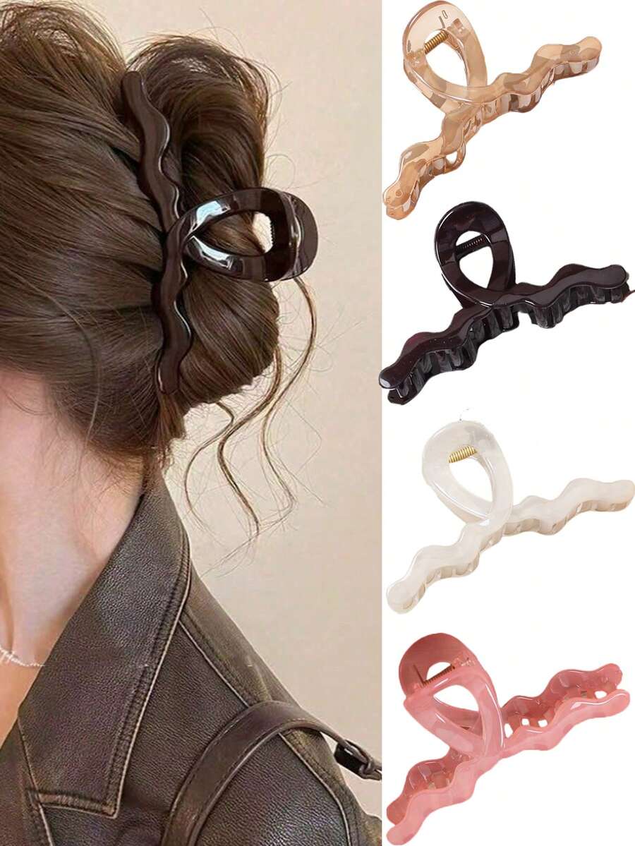Kẹp tóc tóc gợn sóng, thiết kế bất đối xứng, màu nâu sô cô la, kẹp tóc thời trang cổ điển cao cấp, phù hợp cho búi tóc nửa đầu, tóc dày hoặc tạo kiểu tóc đầy đủ, phong cách cổ điển thanh lịch, phụ kiện tóc đa năng thời trang mùa đông cho nữ - Nhiều màu - Xem 1