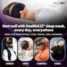 HealthA2Z Sleep Eye Mask Heat-Bonded Technology Easy To Adjust Ideal For Meditation Yoga Travel Nap Insomnia Black - 黑色 - 查看 4