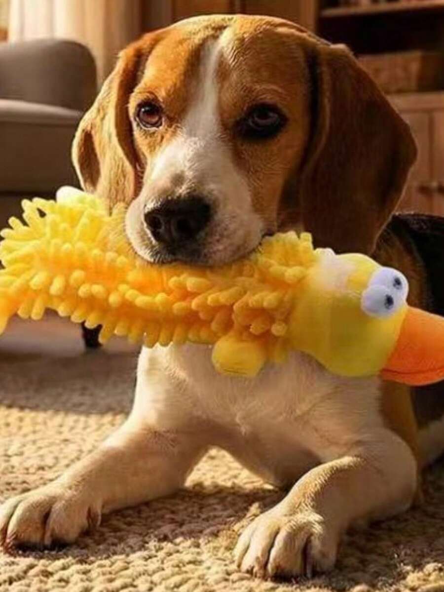 柔软毛绒发声狗狗玩具，无填充物，可爱动物造型，可发出声音，适合小型、中型和大型宠物 - 黃色 - 查看 1