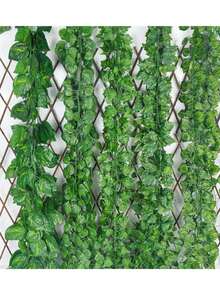 (3/6/12pcs) Decorative Vine, Indoor Decor Artificial Evergreen Ivy Leaves Hanging Wreath, Home Bedroom Wall Wedding Christmas Party Office Garden Outdoor Decoration - Green - View 3