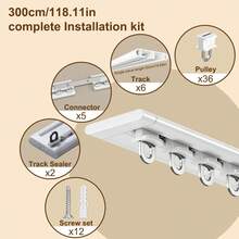 Upgraded Non-Adhesive And Piercing Installation Dual-Fixing Curtain Track System - Ceiling Or Wall Mountable Universal Curtain Slider, Freely Connectable & Easy To Install, Suitable For Room Divider Sliding Curtains And RVs - Red and White - View 19
