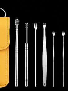 1PC Professional Ear Cleaning Kit 6 Tools Included Coil Spoon Design  Ear Wax Removal System Home Use Personal Care Essential Durable Construction Easy Sterilize For Daily Hygiene Present For Mother Daughter Practical Healthcare - 黃色 - 查看 12